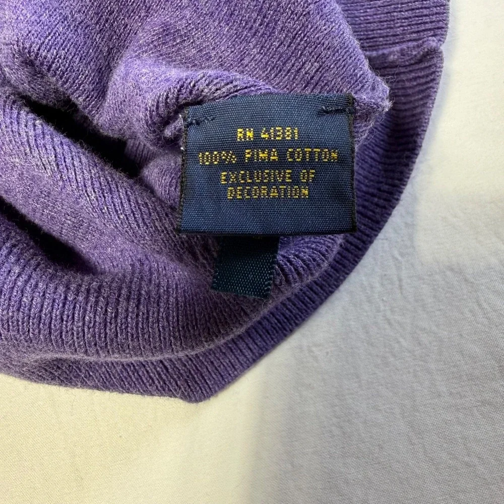 Polo Ralph Lauren Purple V-Neck Sweater Pima Cotton Blue Pony Logo Men's Size XL